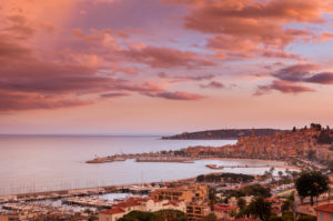 Sunrise in coastal town of Menton, France Sunrise in coastal town of Menton, France